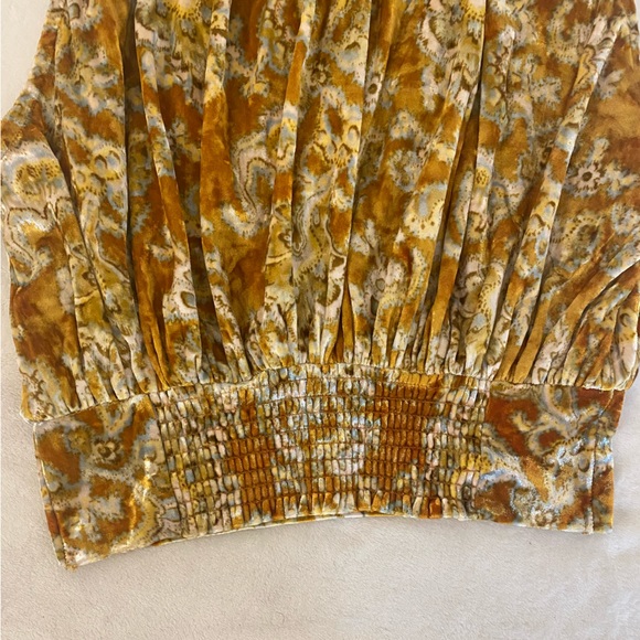 NWT Free People High Neck Tapestry Print Velvet Top with Button Back Neck - Picture 6 of 12